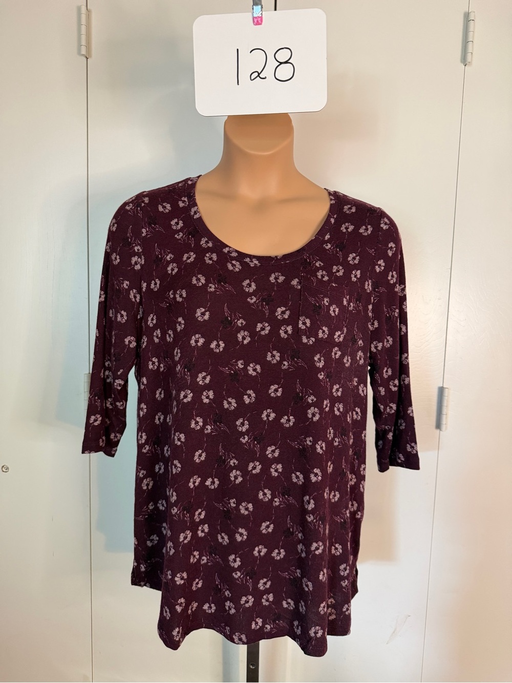 Lane Bryant Plum Floral Scoop Neck Long Sleeve Top